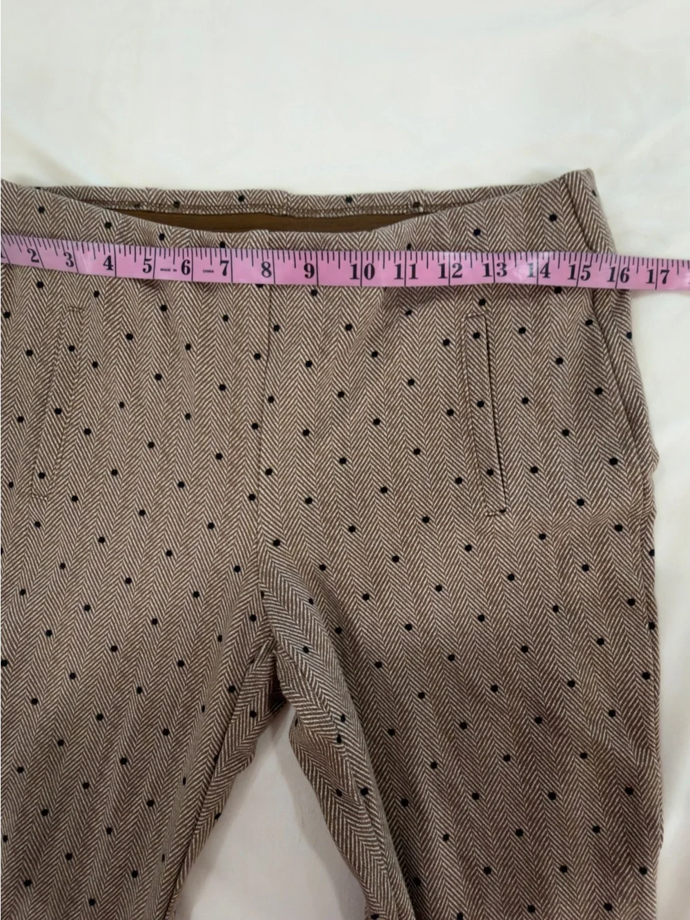 Chico's Tan Ankle Pants with Black Dot Pattern